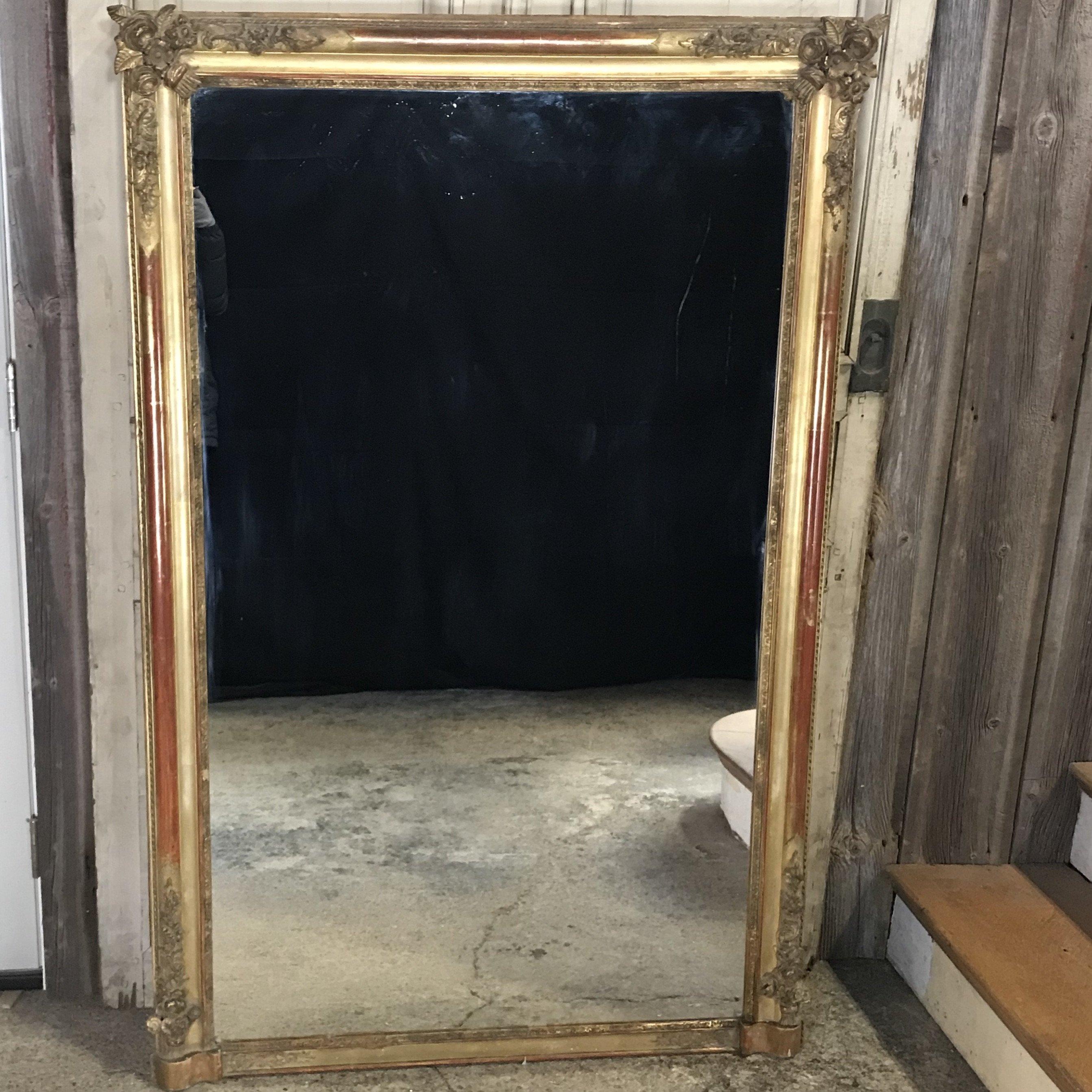 French Louis XVI Ornate Carved Gold Gilt French Tall Mirror 2
