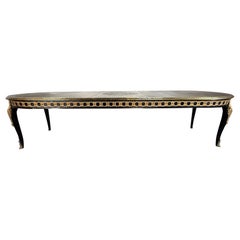 French Louis XVI Oval Dining Table with Distressed Finish & Bronze Details
