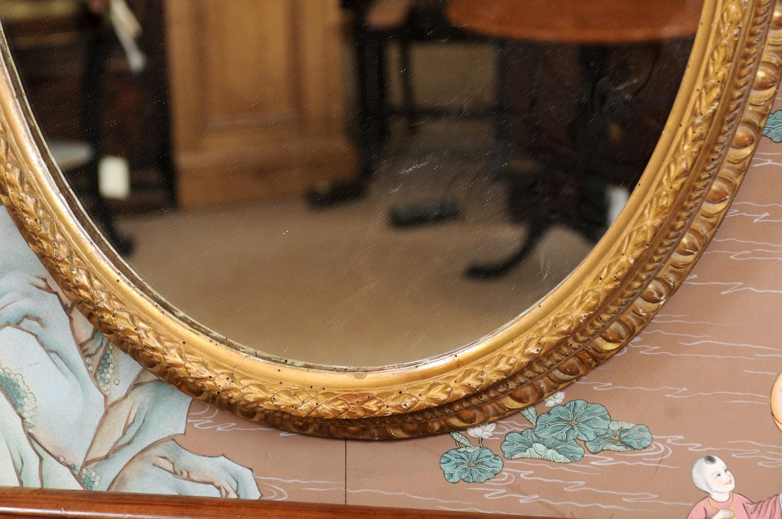 French Louis XVI Oval Giltwood Mirror, Late 18th Century 3