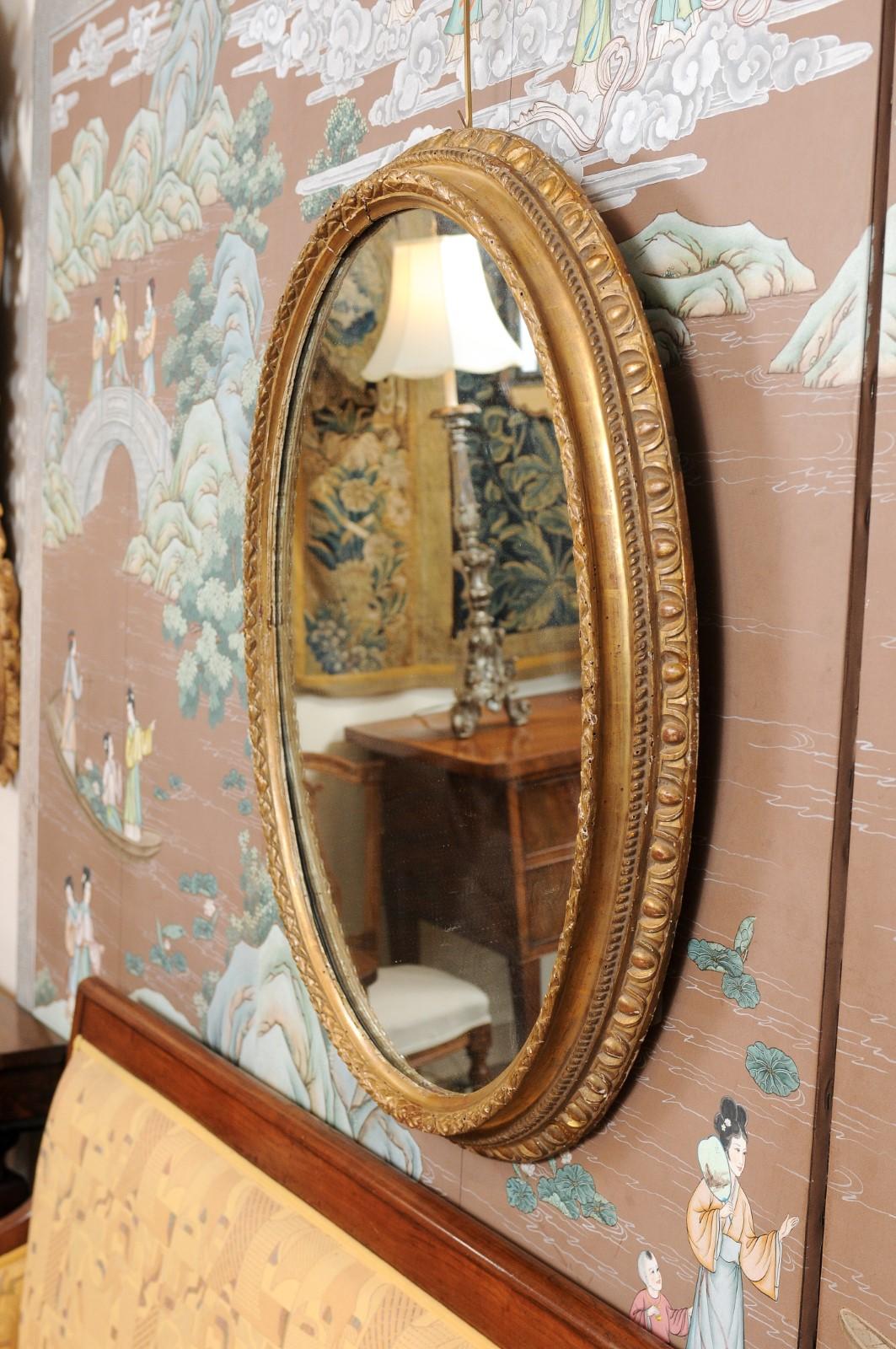 French Louis XVI Oval Giltwood Mirror, Late 18th Century 4