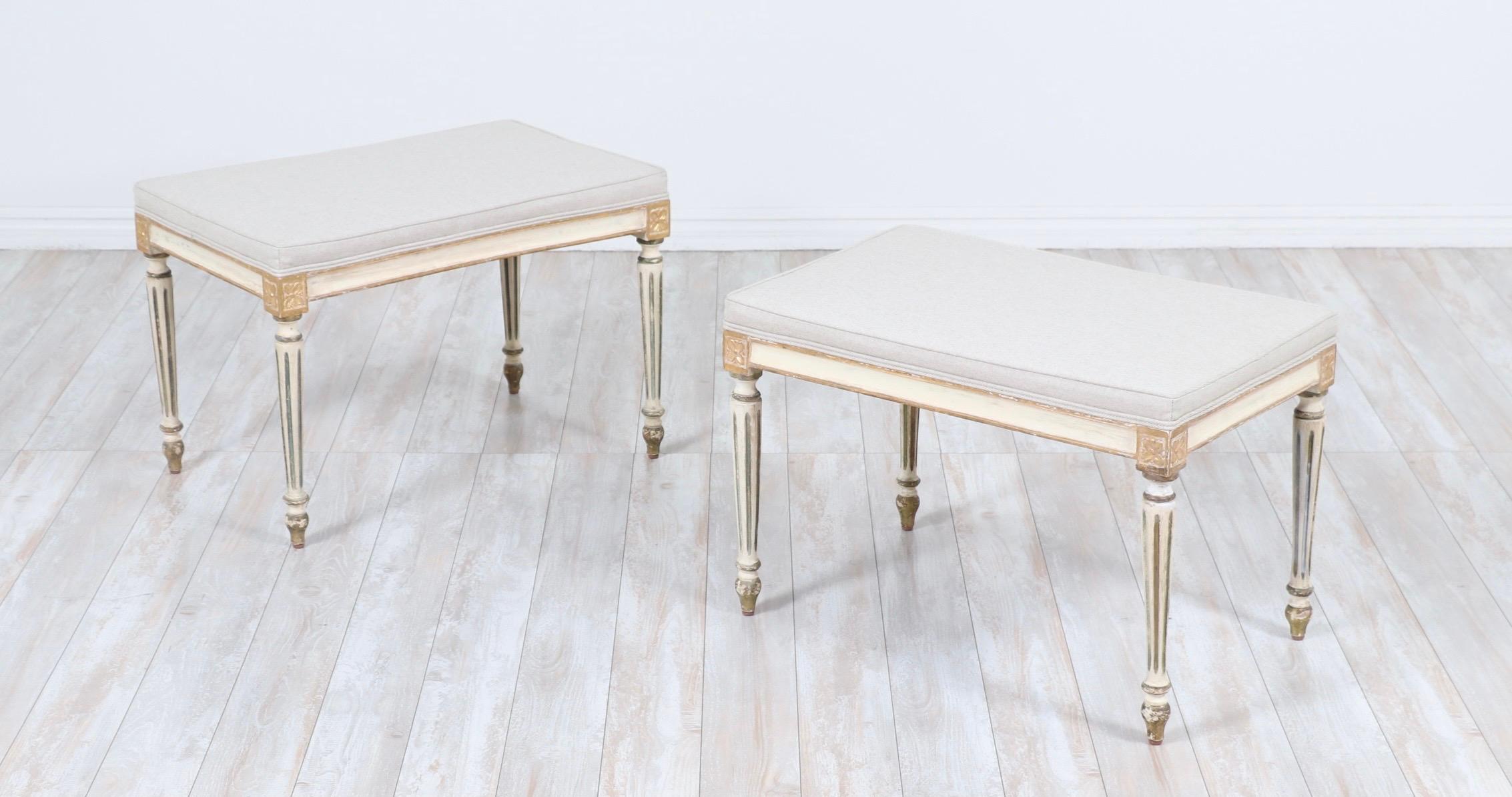 French Louis XVI Painted and Parcel-Gilt Benches In Good Condition In Los Angeles, CA