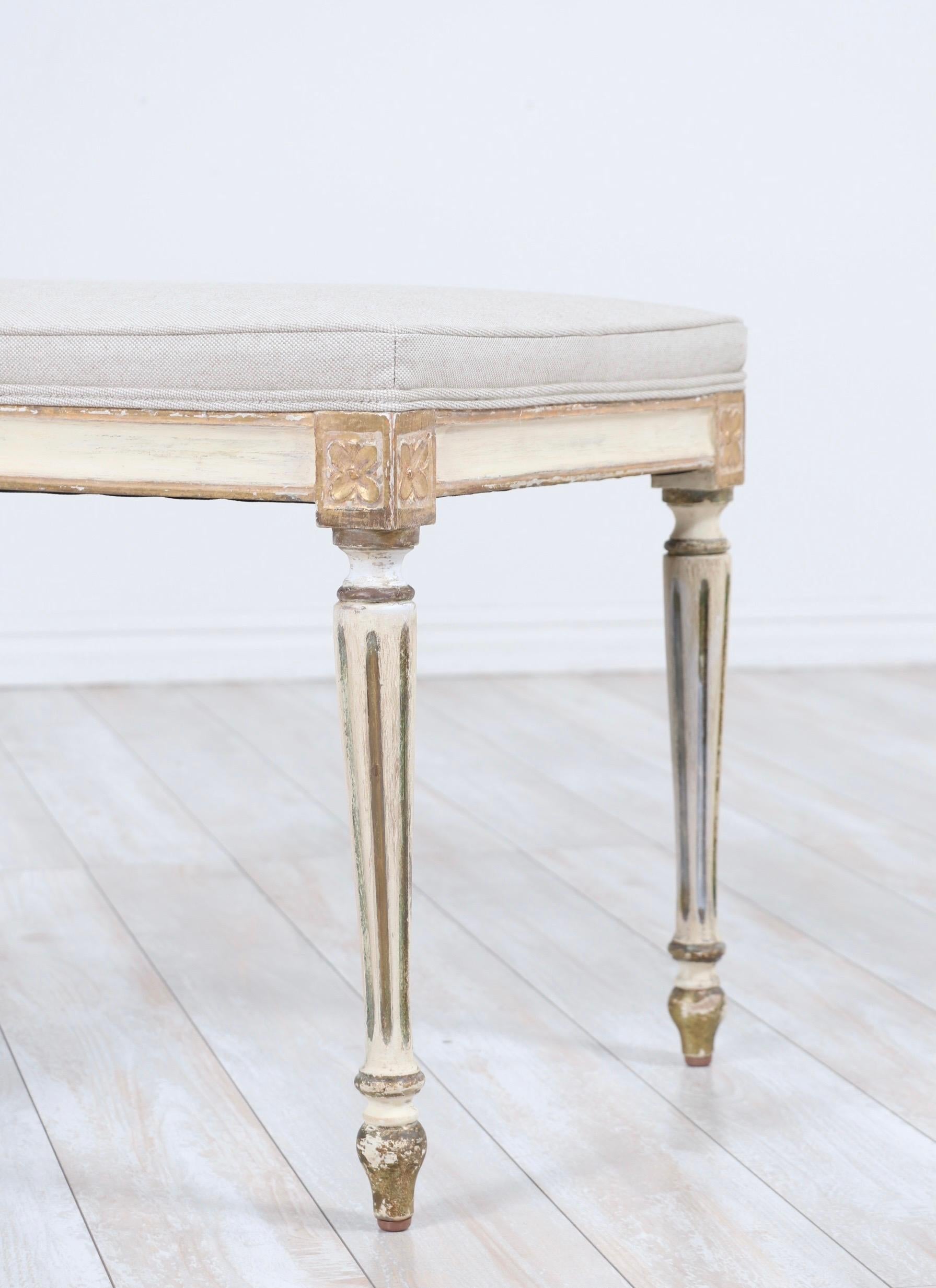 Linen French Louis XVI Painted and Parcel-Gilt Benches