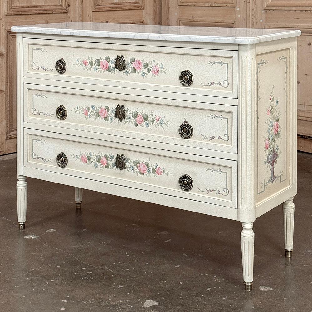 Francese Commode francese Luigi XVI dipinta con marmo di Carrara in vendita