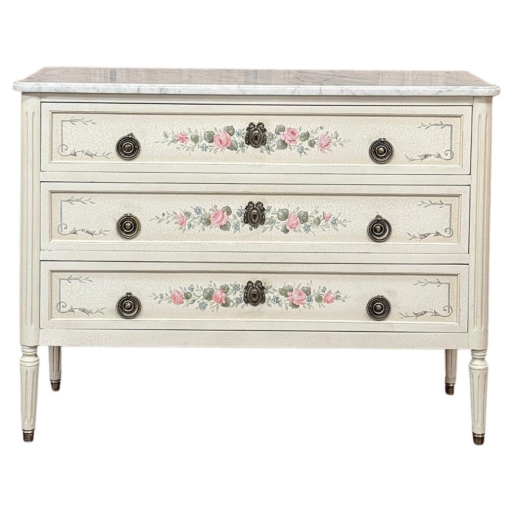 French Louis XVI Painted Commode with Carrara Marble