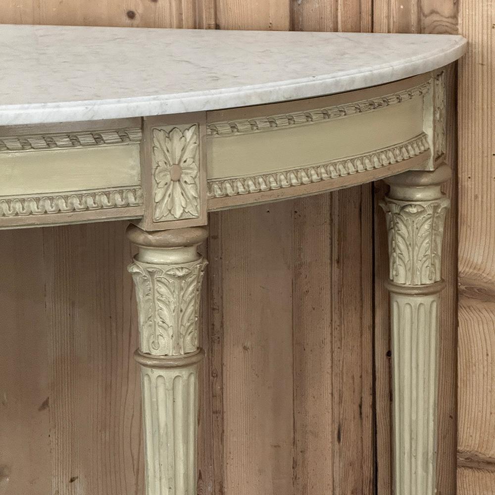 French Louis XVI Painted Demilune Console with Carrara Marble Top For Sale 6
