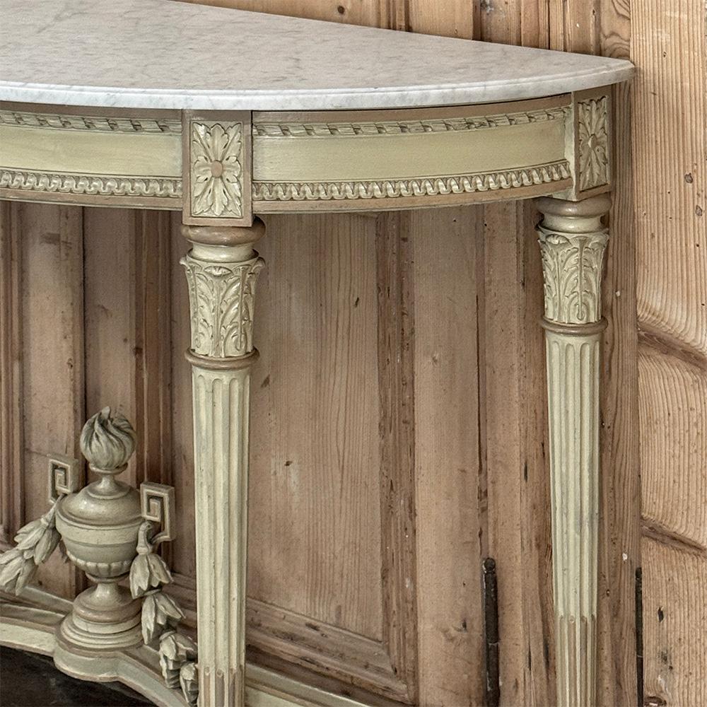 French Louis XVI Painted Demilune Console with Carrara Marble Top For Sale 7