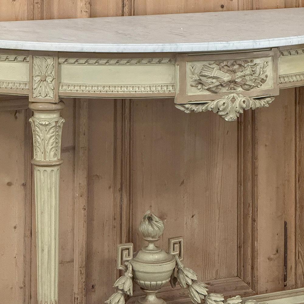 Late 19th Century French Louis XVI Painted Demilune Console with Carrara Marble Top For Sale