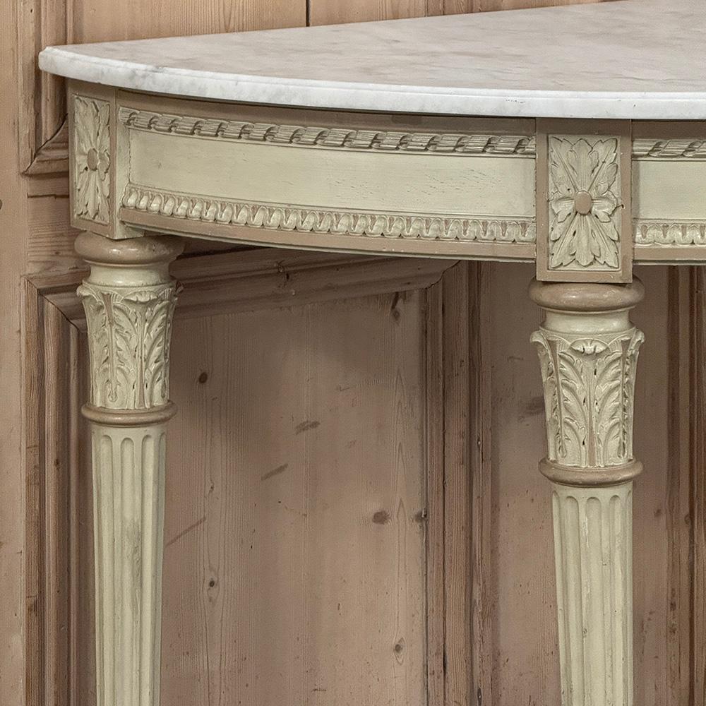 French Louis XVI Painted Demilune Console with Carrara Marble Top For Sale 1