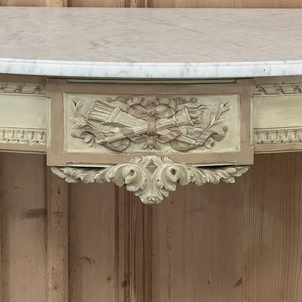 French Louis XVI Painted Demilune Console with Carrara Marble Top For Sale 4