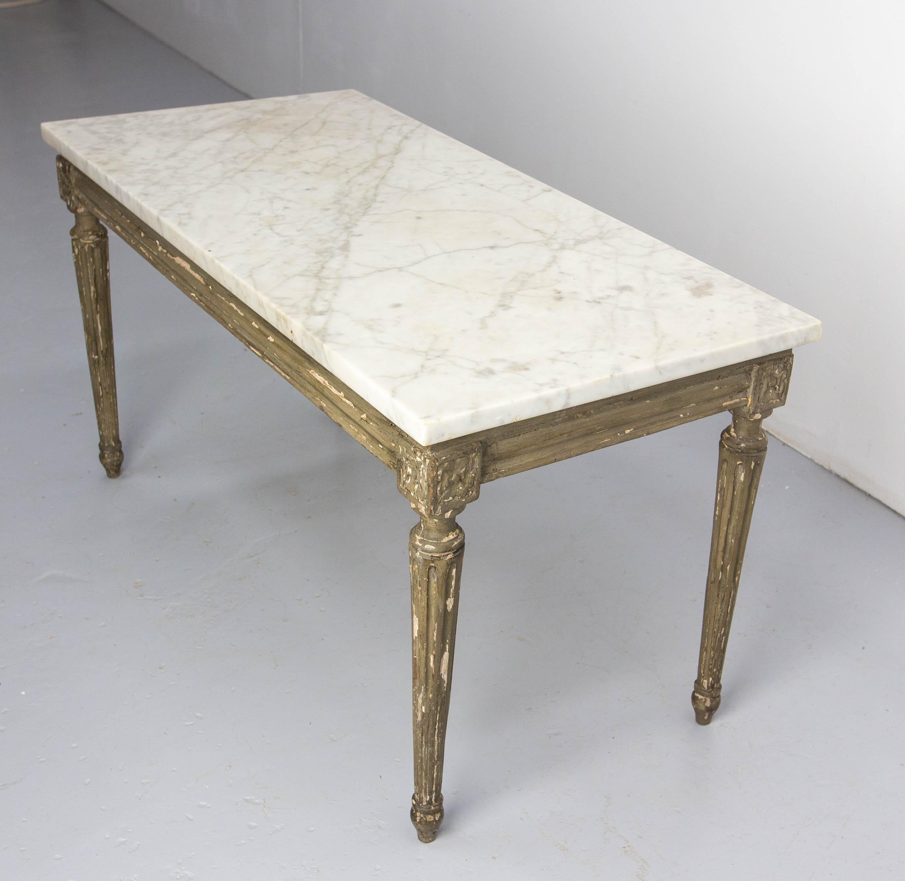 French Louis XVI Painted Wood & Marble Top Coffee Table, late 19th Century For Sale 1