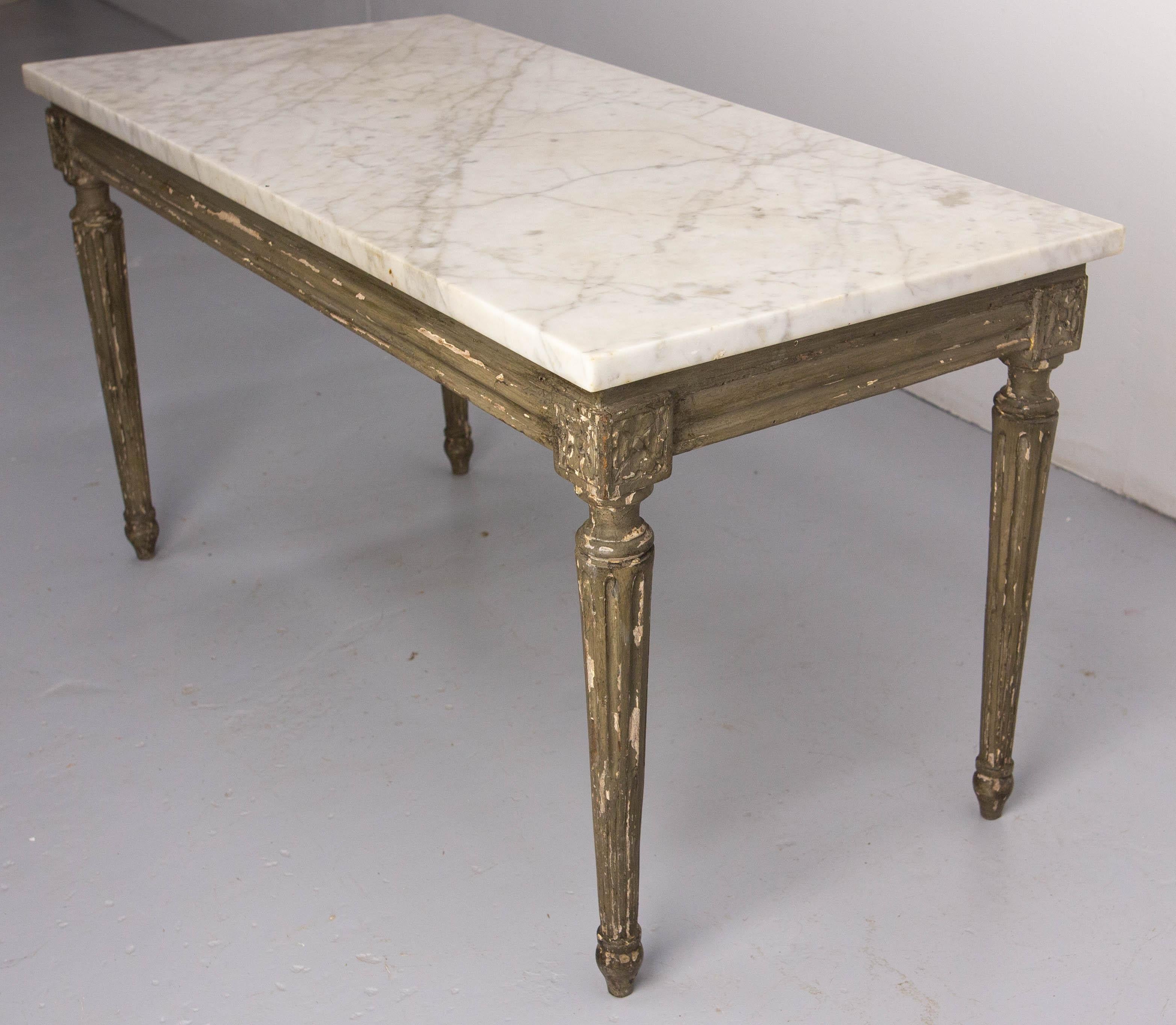 French Louis XVI Painted Wood & Marble Top Coffee Table, late 19th Century For Sale 2