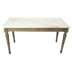 Antique French Louis XVI Painted Wood & Marble Top Coffee Table, late 19th Century