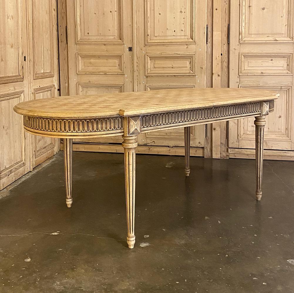 Hand-Crafted French Louis XVI Parquet Pop Leaf Dining Table