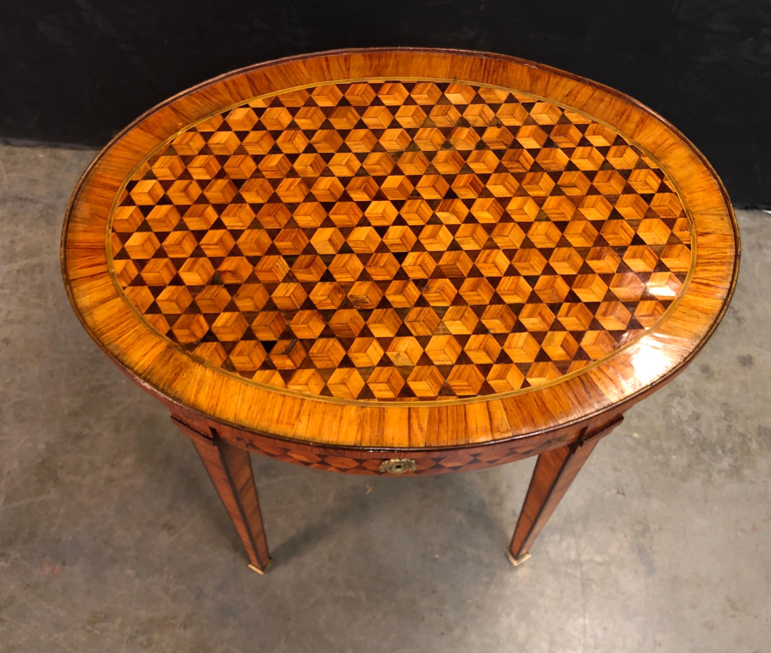 French Louis XVI Parquetry Oval Side Table In Excellent Condition In Westwood, NJ