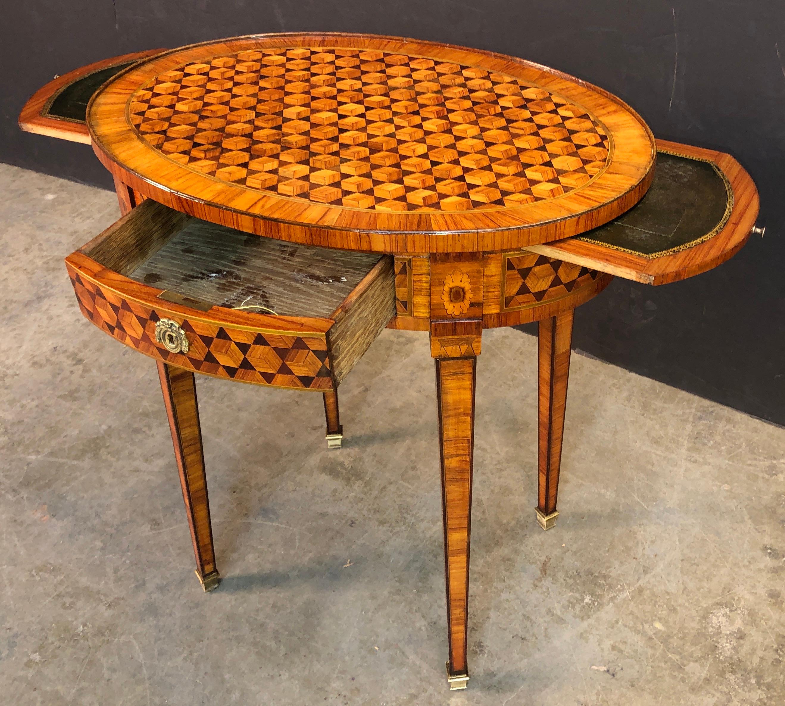 Wood French Louis XVI Parquetry Oval Side Table