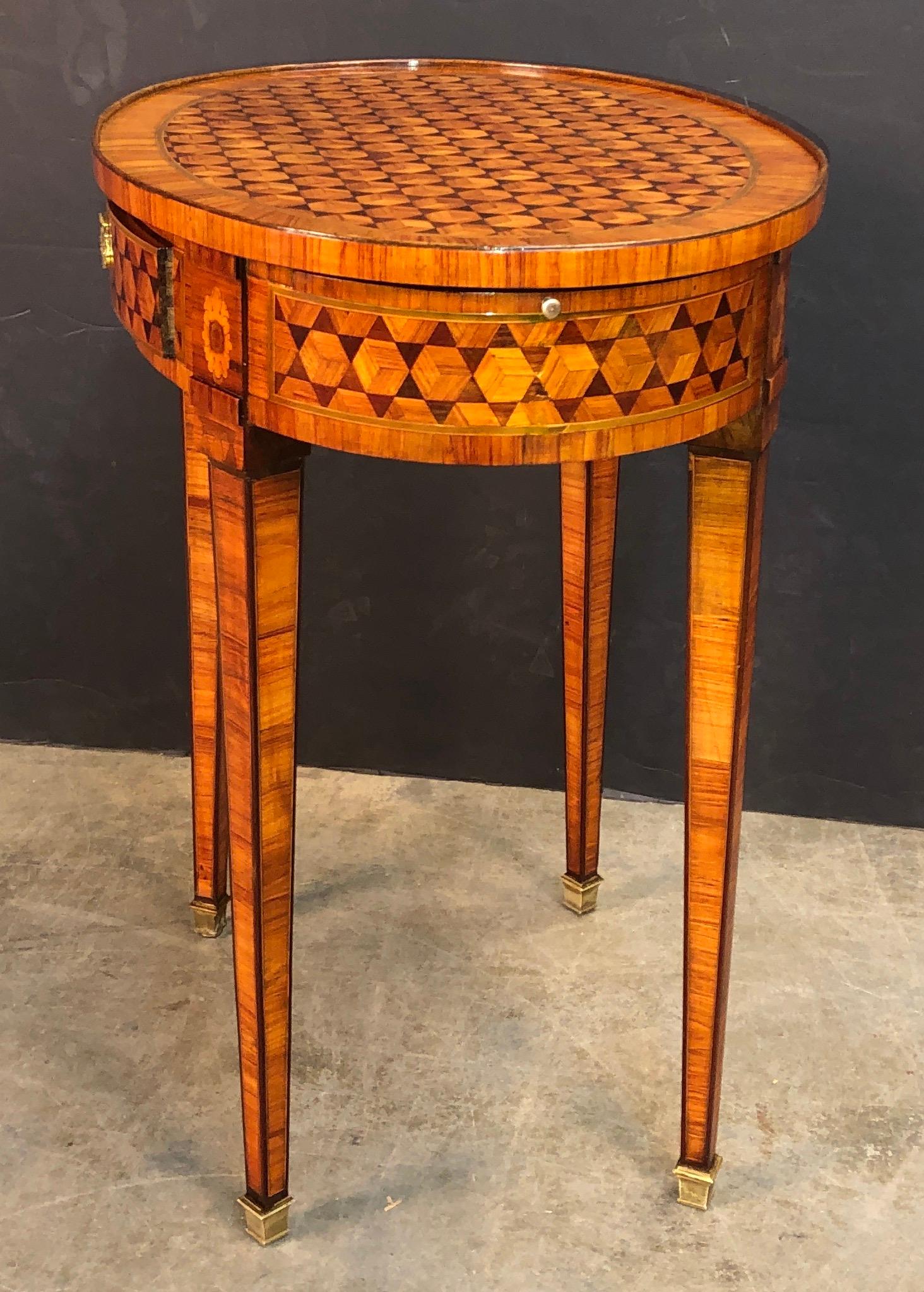 French Louis XVI Parquetry Oval Side Table 1