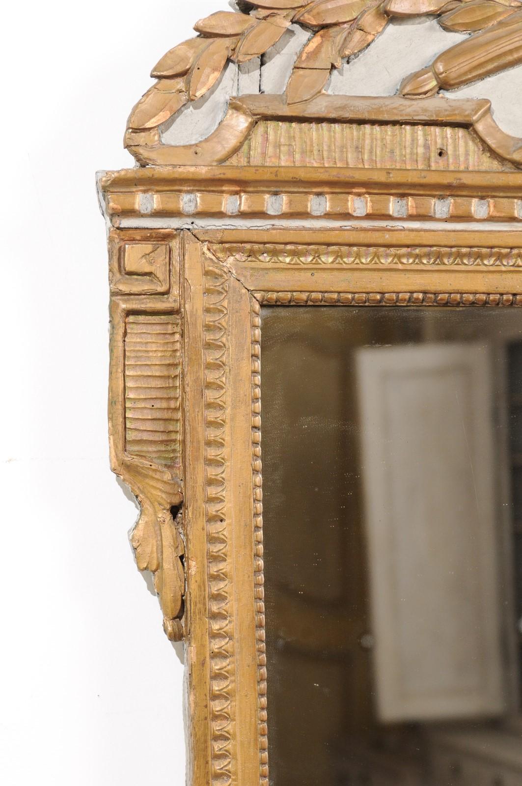 18th Century French Louis XVI Period 1770s Painted and Gilded Mirror with Quivers and Arrows For Sale