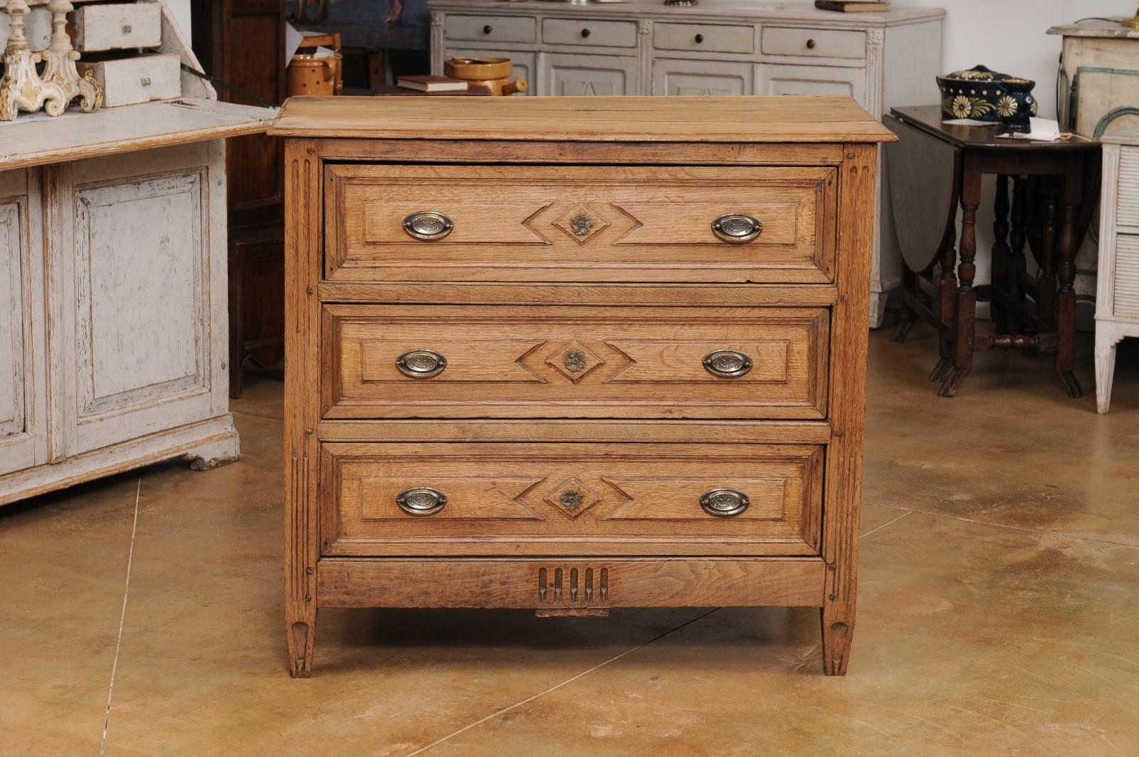 French Louis XVI Period 1790s Bleached Oak Commode with Geometric Décor 9