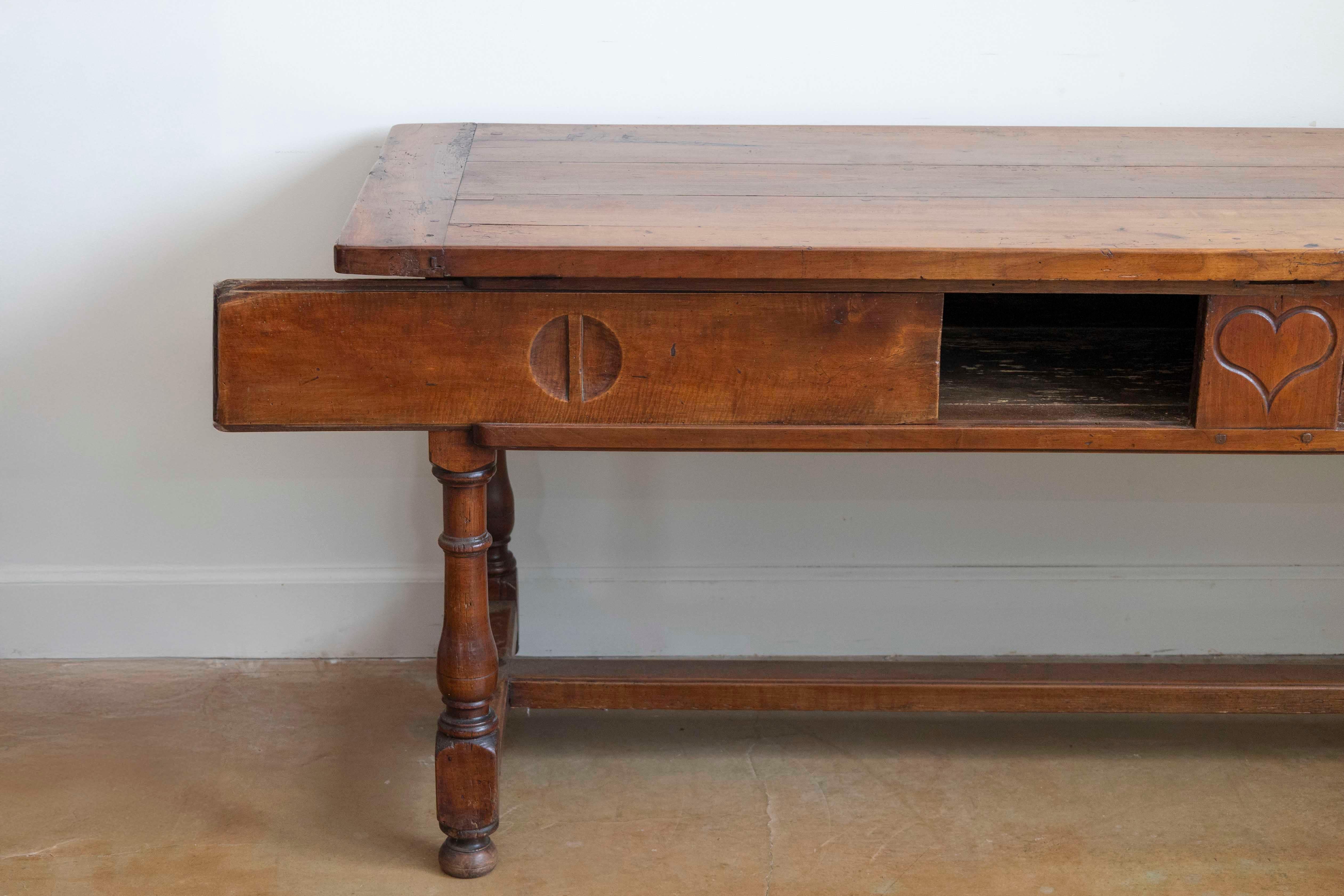 Bois French Louis XVI Period 1790s Farm Table with Sliding Panels and Carved Heart en vente