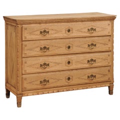 French Louis XVI Period 1790s Natural Oak Four-Drawer Commode with Carved Décor