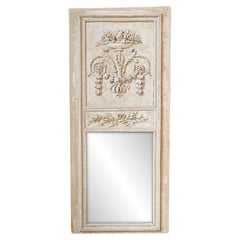 Französisch Louis XVI Periode 1790s gemalt Holz Trumeau Spiegel mit Scrollwork Motiven