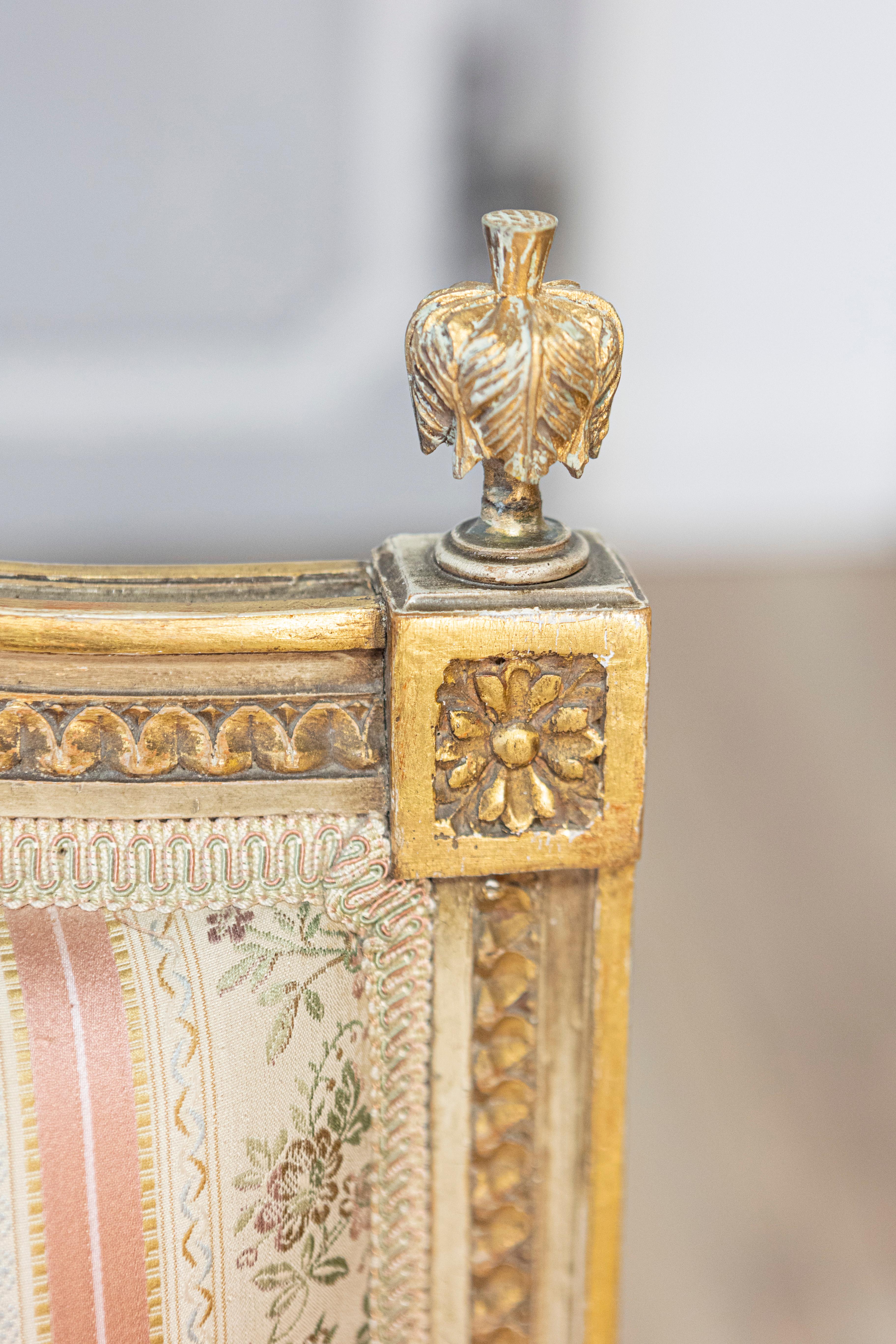 18th Century French Louis XVI Period 1790s Parcel Gilt Marquise Chair with Carved Décor