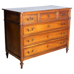 French Louis XVI Period 1790s Walnut Six-Drawer Commode with Fluted Side Posts
