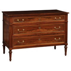 French Louis XVI Period 1790s Walnut Three Drawer Commode with Butterfly Veneer