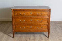 French Louis XVI Period 1790s Walnut Three Drawer Commode with Fluted Side Posts