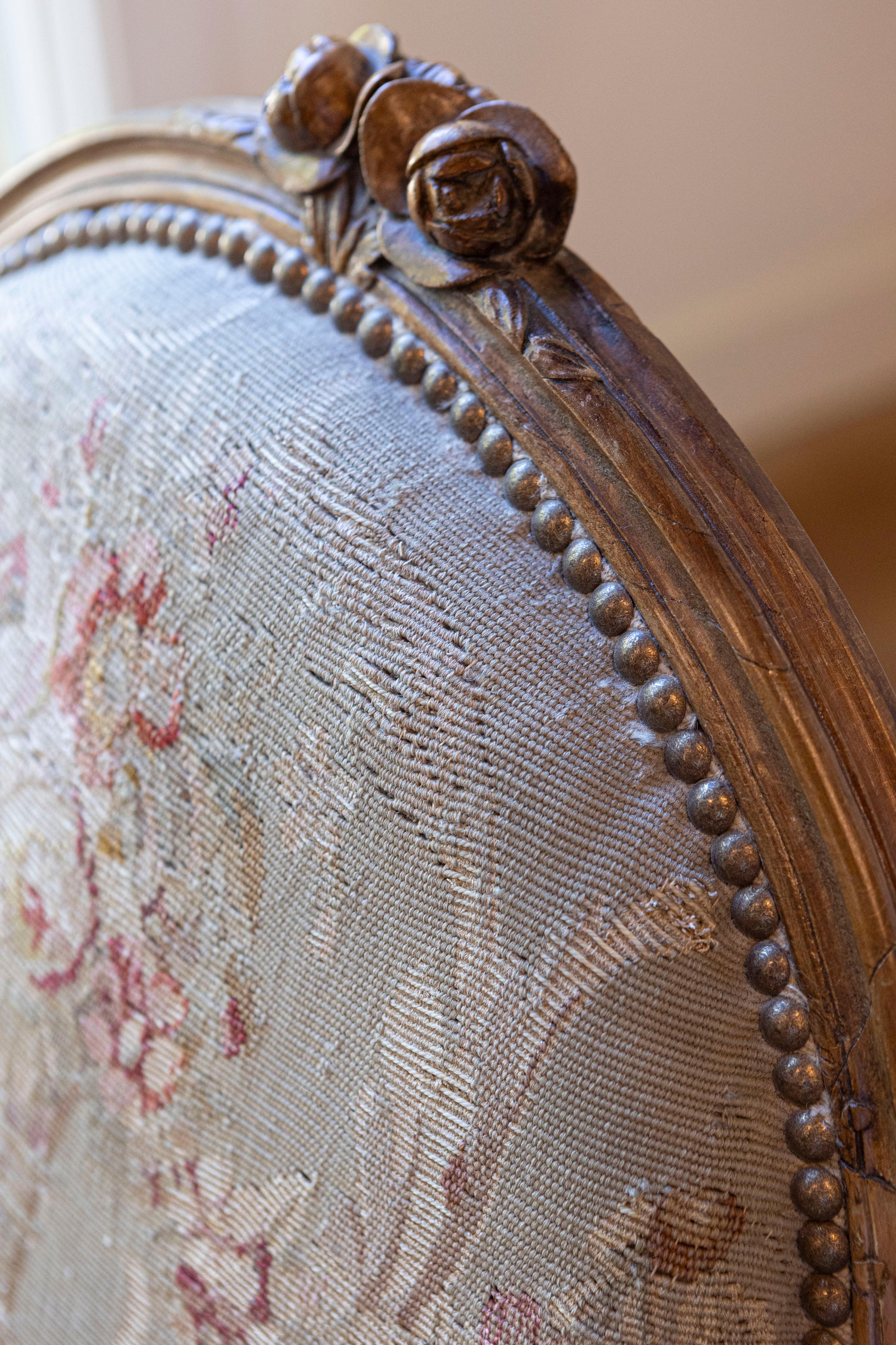 French Louis XVI Period 18th Century Armchair with Floral Tapestry Upholstery For Sale 7