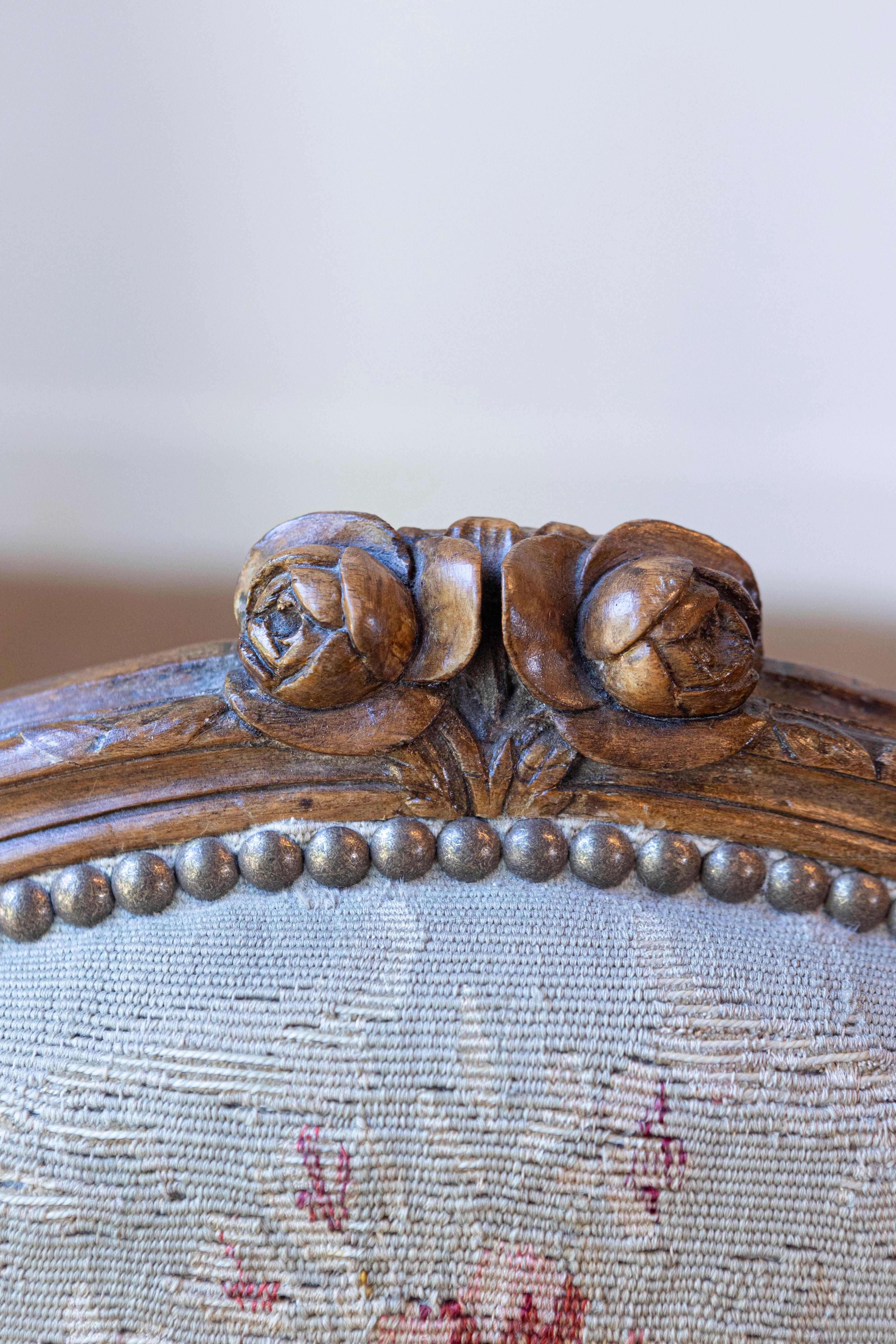 French Louis XVI Period 18th Century Armchair with Floral Tapestry Upholstery For Sale 4