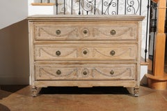 French Louis XVI Period 18th Century Bleached Oak Commode with Carved Garlands