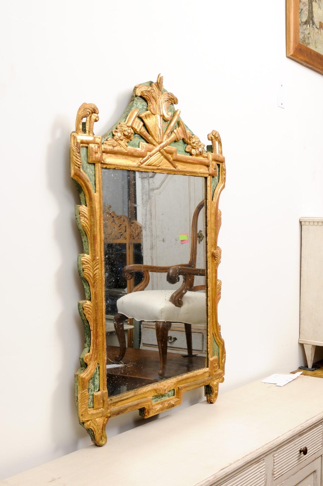 French Louis XVI Period 18th Century Gilded Mirror with Carved Musical Allegory For Sale 6