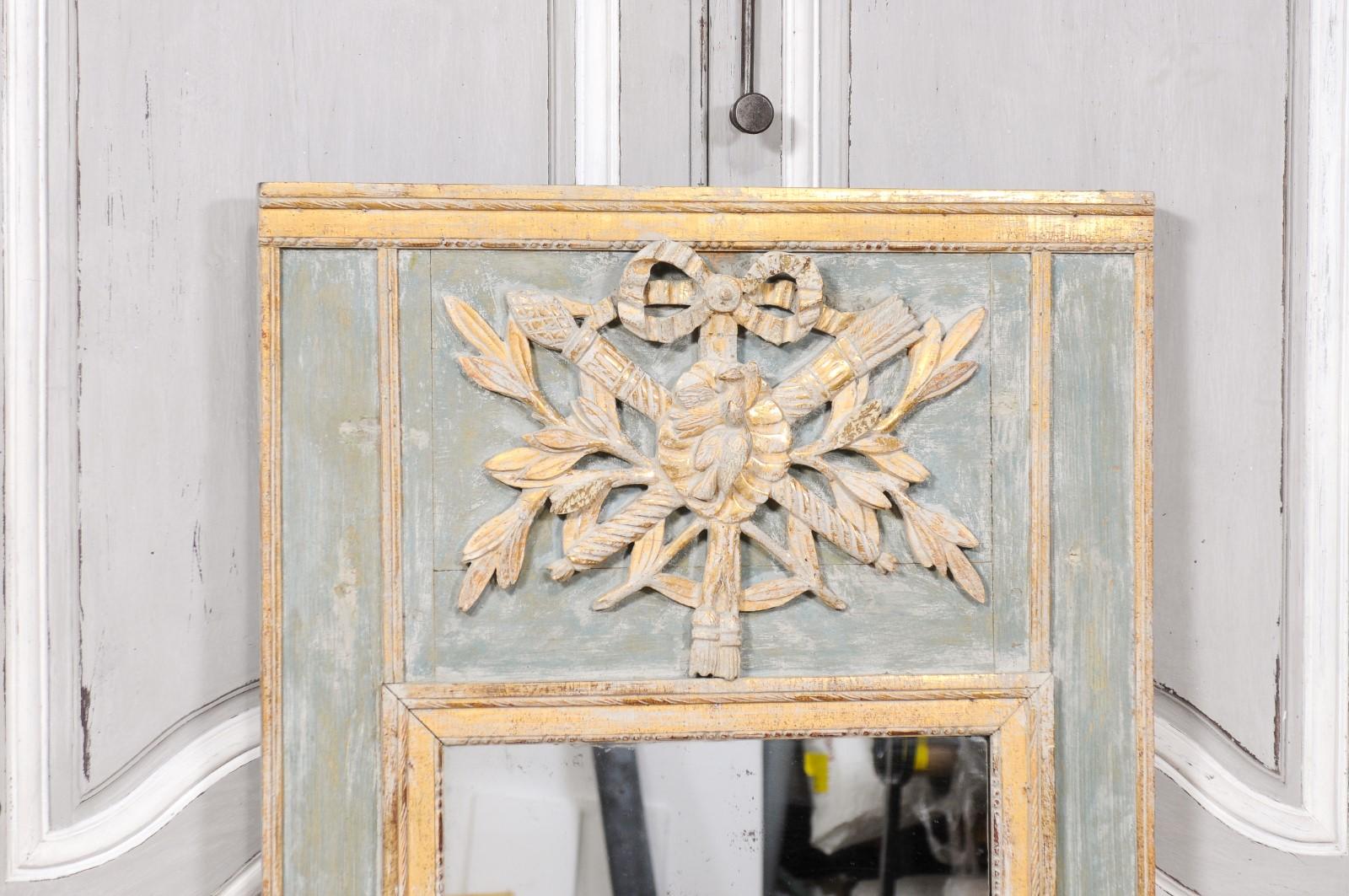 French Louis XVI Period 18th Century Painted and Parcel Gilt Trumeau Mirror In Good Condition For Sale In Atlanta, GA