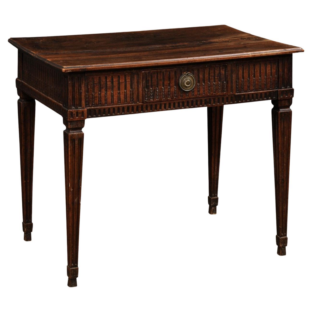 French Louis XVI Period 18th Century Walnut Desk with Carved Fluted Apron For Sale