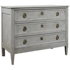 French Louis XVI Period Blue Grey Painted Three-Drawer Commode, circa 1780