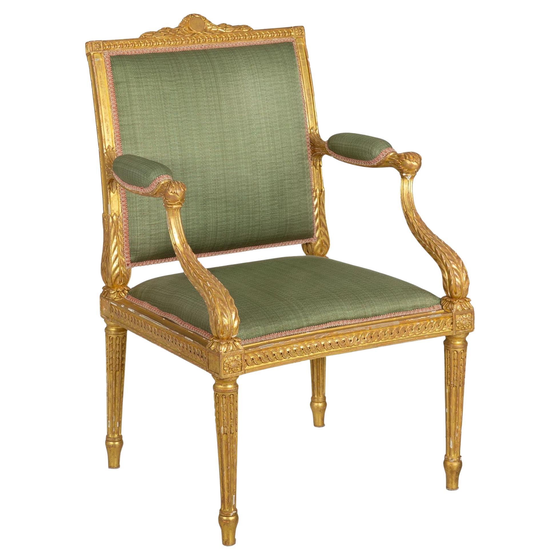French Louis XVI Period Carved Giltwood Arm Chair Fauteuil ca. 1775