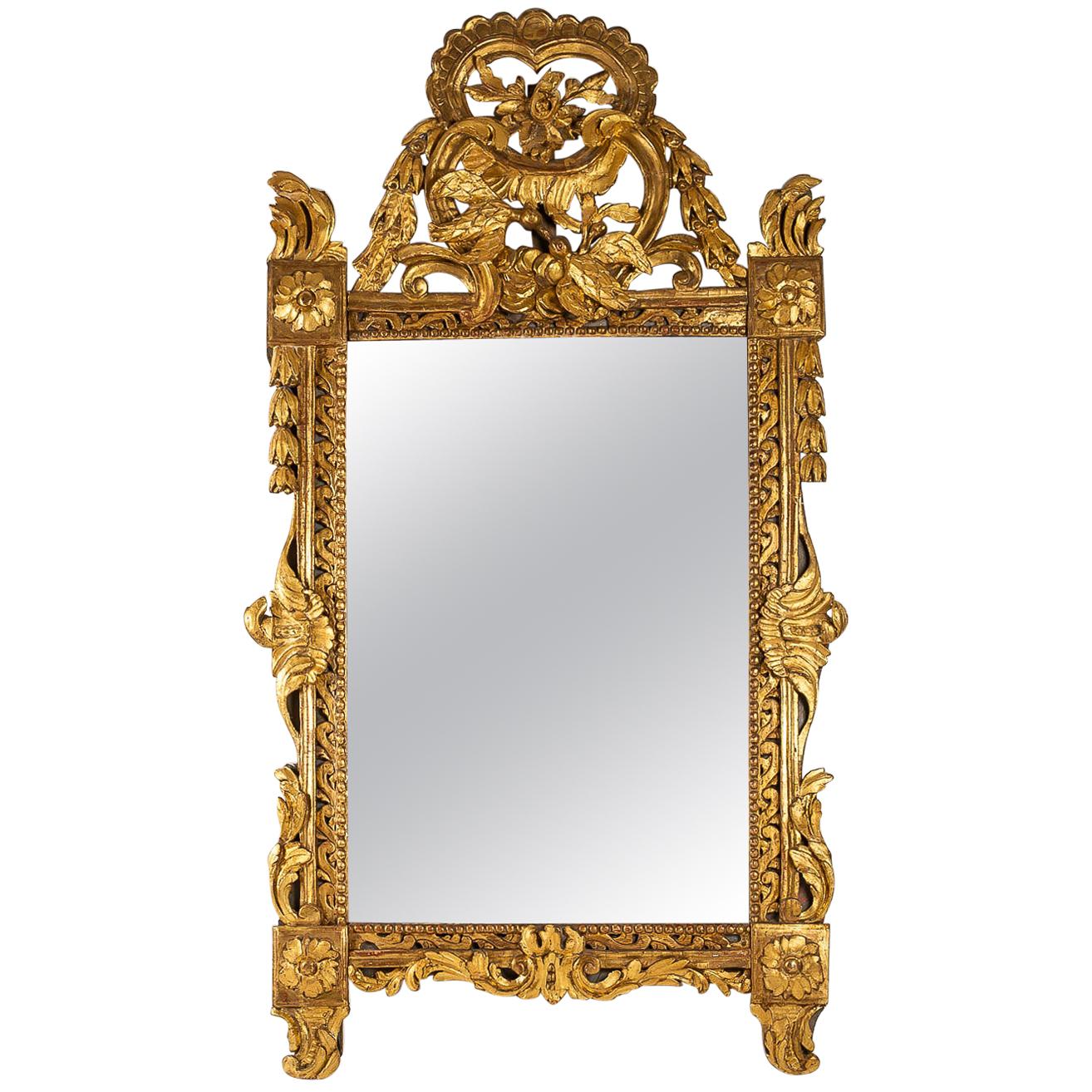 French Louis XVI Period Carved & Giltwood Front Top Mirror, circa 1780