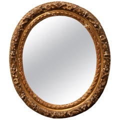 Antique French Louis XVI Period Carved Oval Mirror, Neoclassical Style