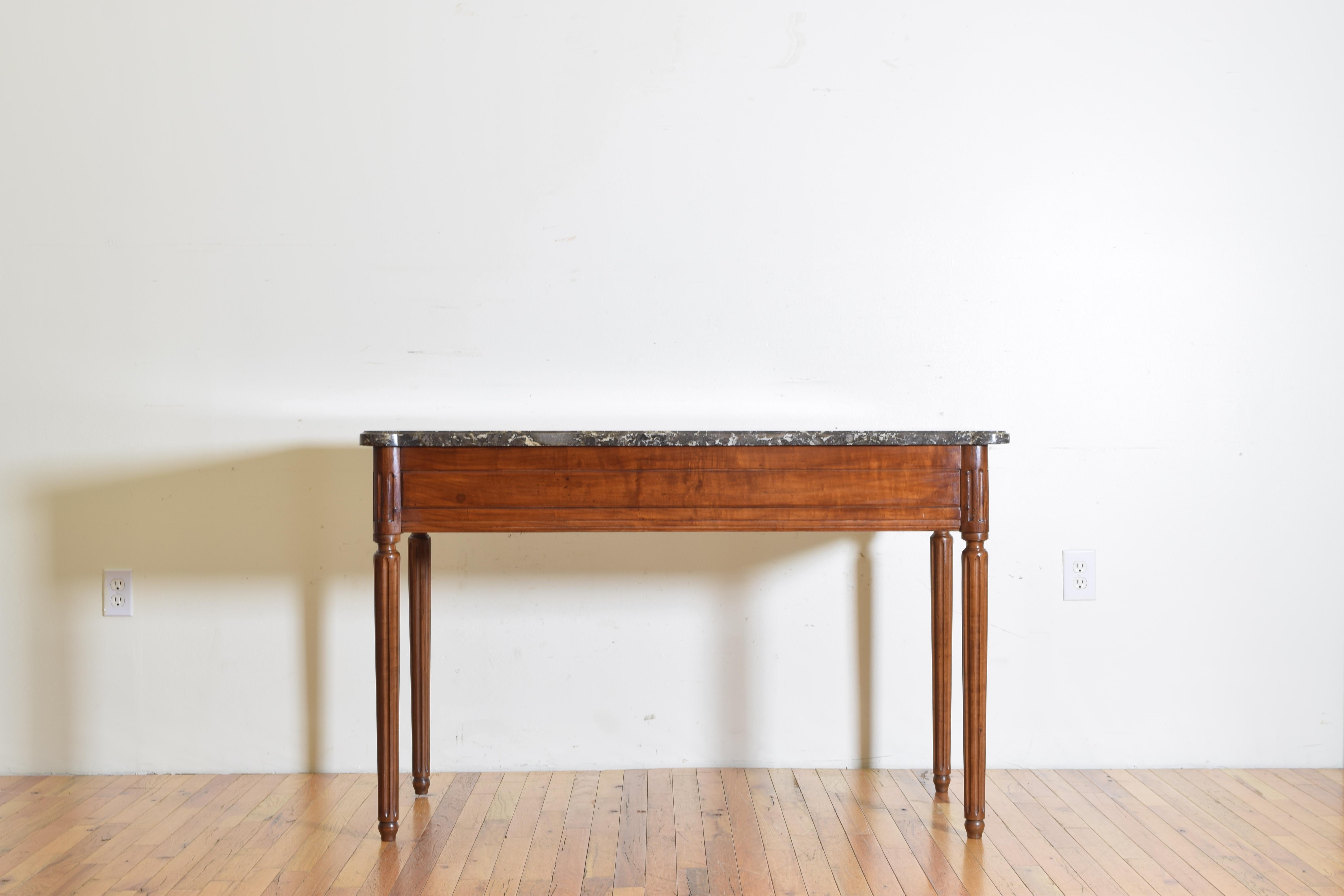 French Louis XVI Period Carved Walnut Marble Top Console Table, 18th Century In Good Condition In Atlanta, GA