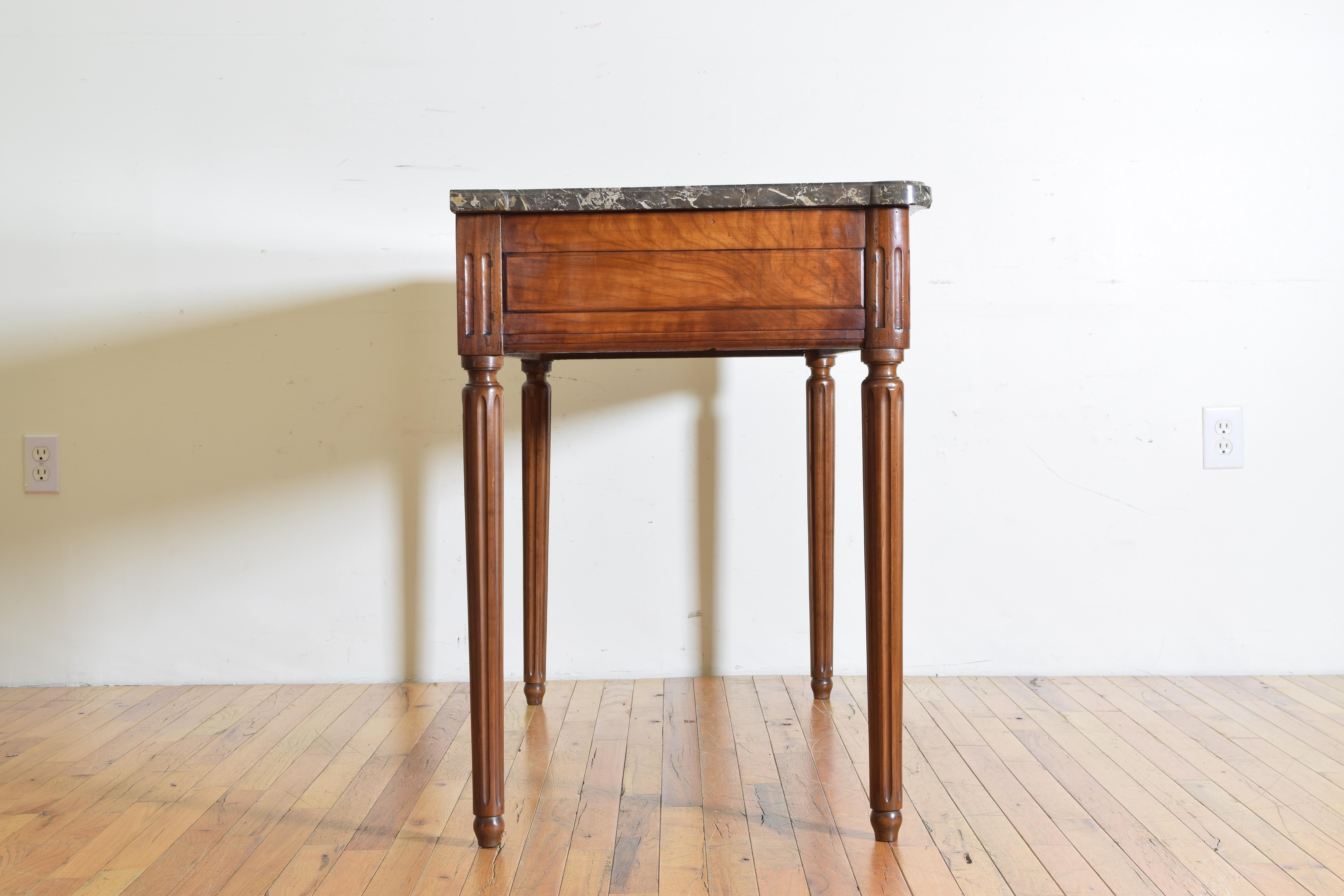 Late 18th Century French Louis XVI Period Carved Walnut Marble Top Console Table, 18th Century