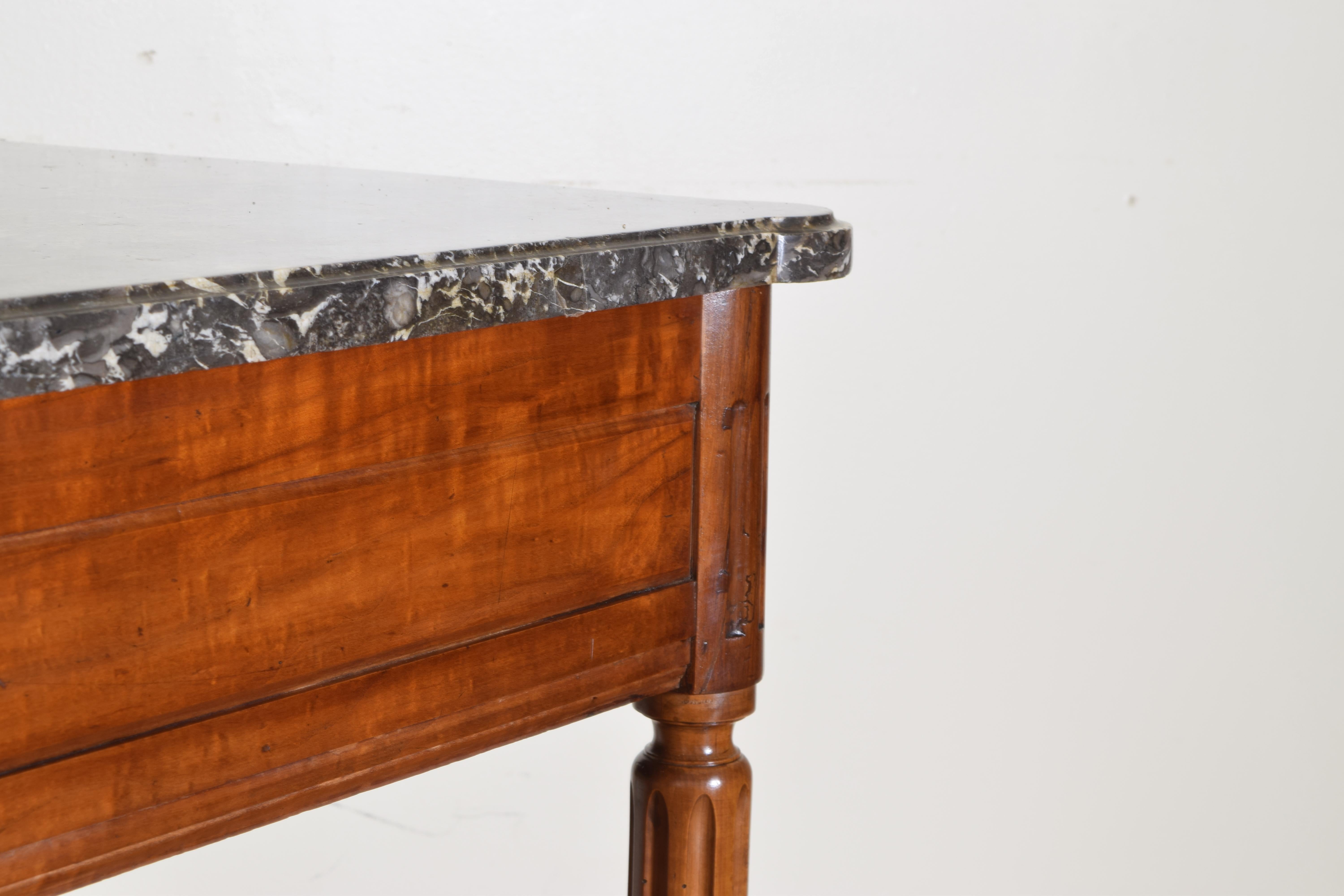 French Louis XVI Period Carved Walnut Marble Top Console Table, 18th Century 1