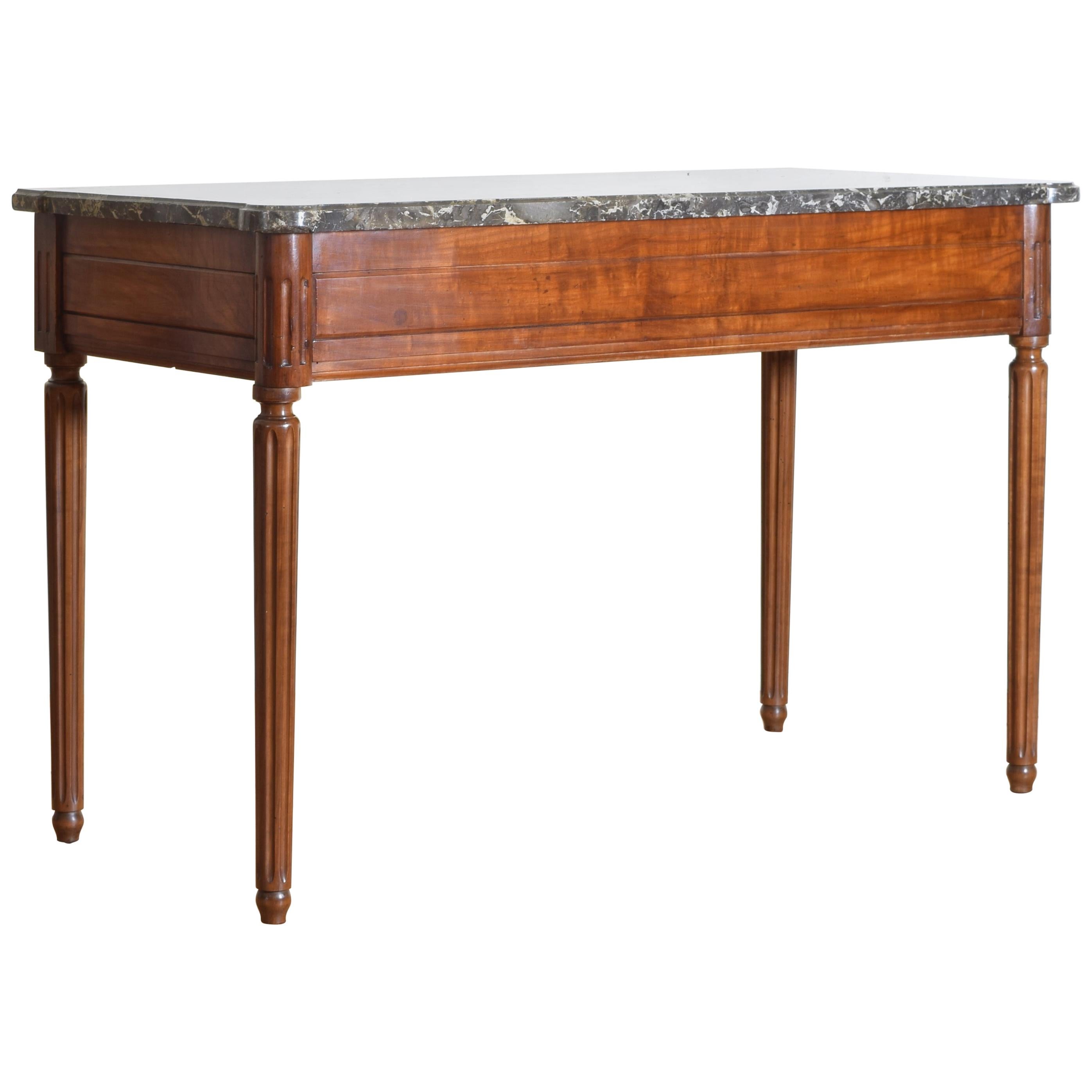 French Louis XVI Period Carved Walnut Marble Top Console Table, 18th Century