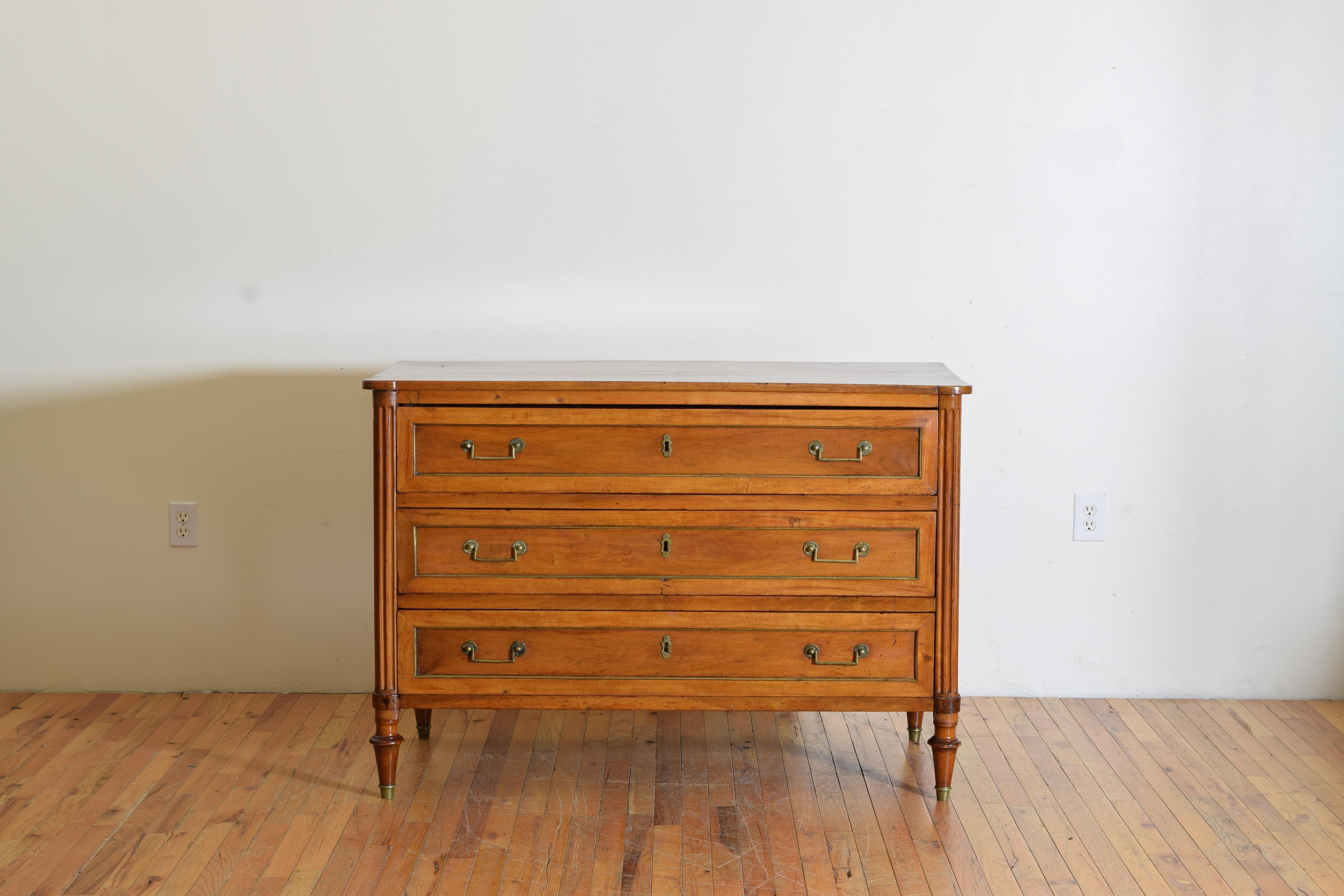 French Louis XVI Period Cherrywood and Brass Mounted 3-Drawer Commode, ca. 1790 In Good Condition For Sale In Atlanta, GA