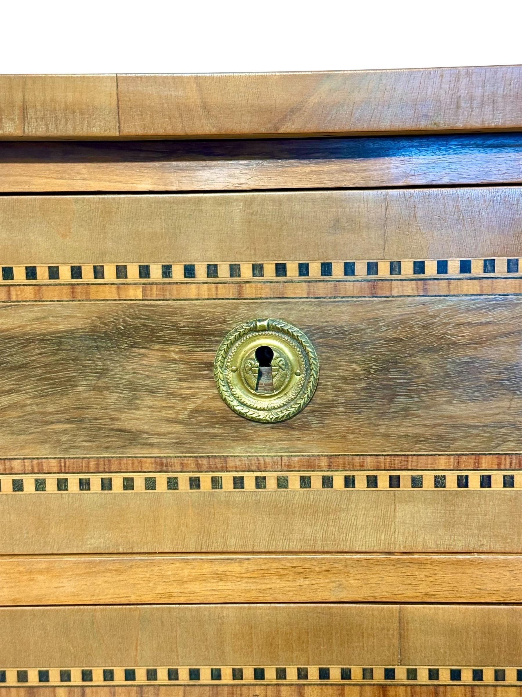French Louis XVI Period Fruitwood and Walnut Marquetry Commode, 18th Century For Sale 6