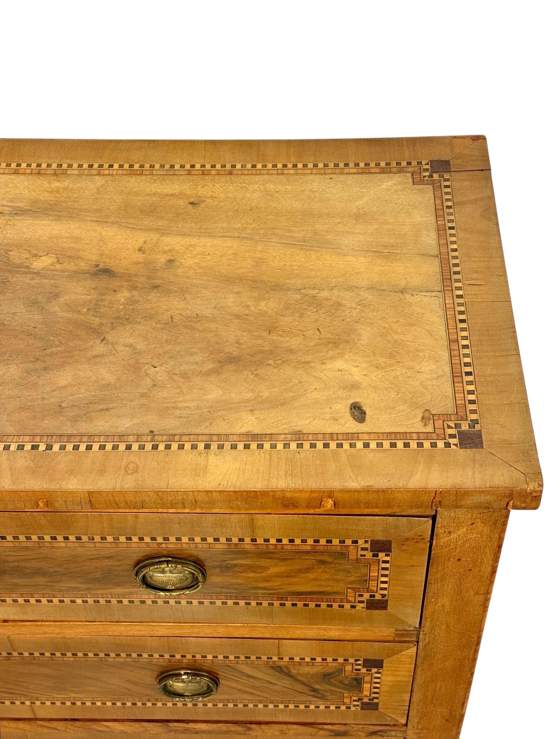 French Louis XVI Period Fruitwood and Walnut Marquetry Commode, 18th Century For Sale 7