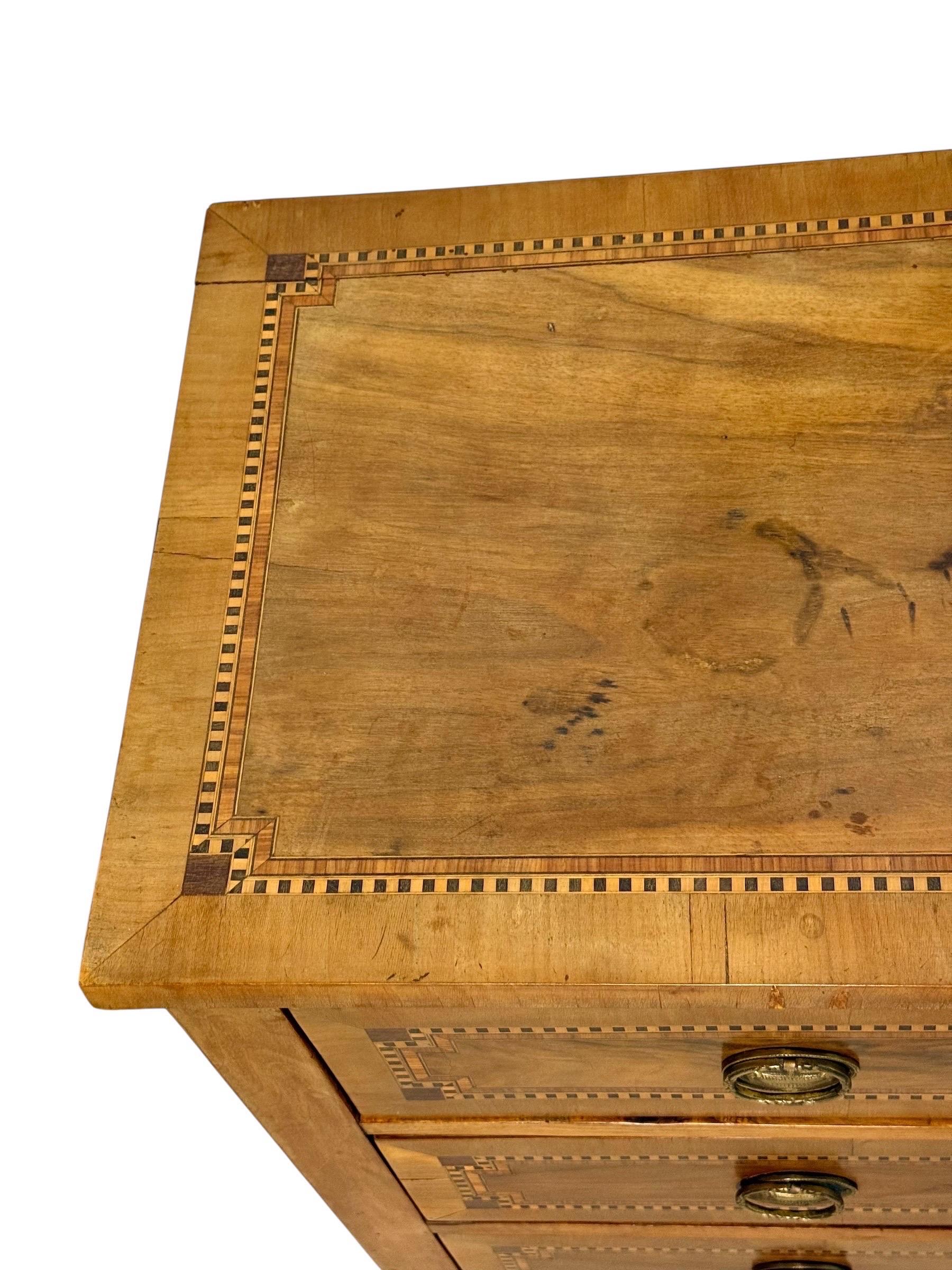 French Louis XVI Period Fruitwood and Walnut Marquetry Commode, 18th Century For Sale 1