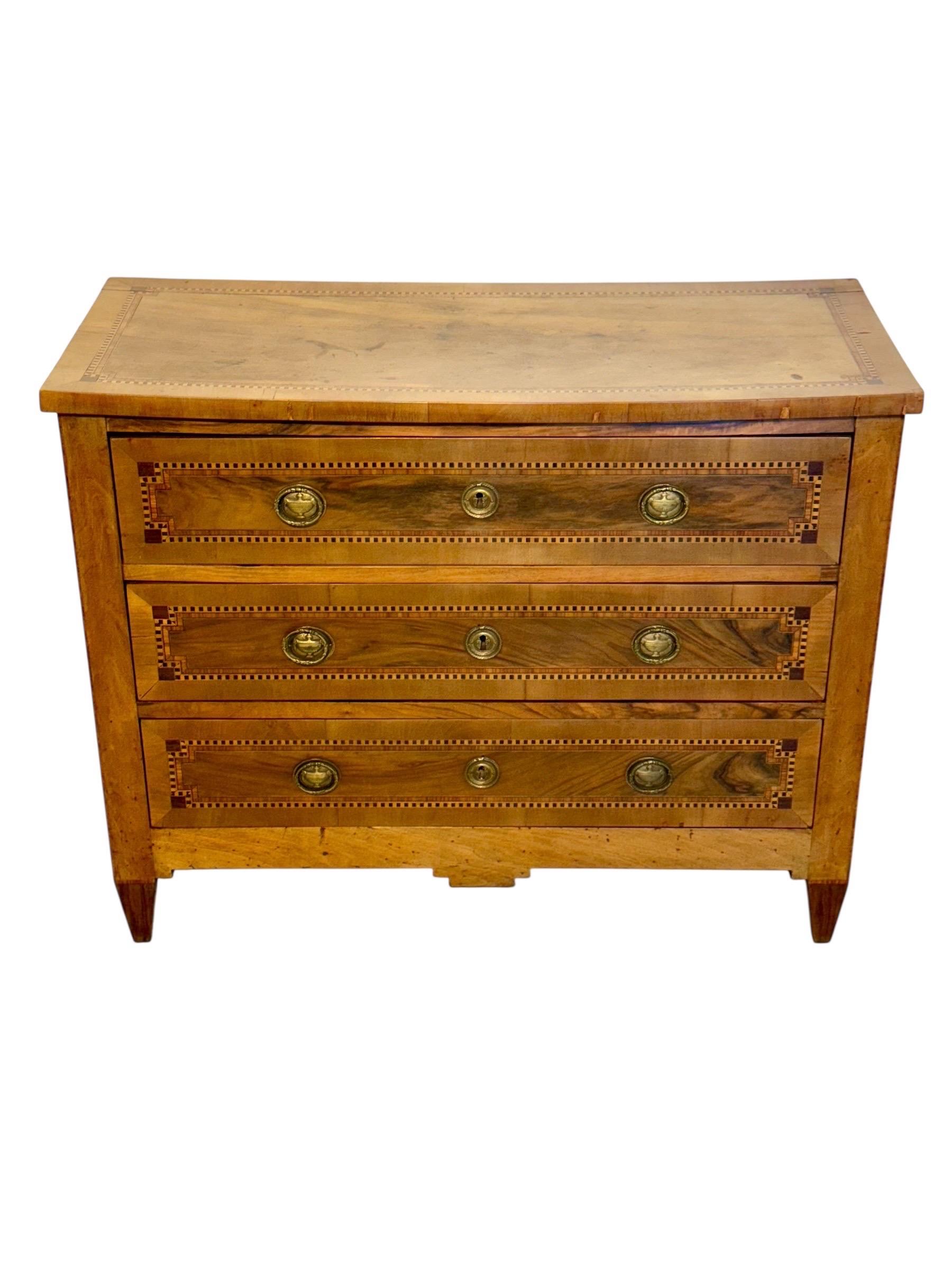 French Louis XVI Period Fruitwood and Walnut Marquetry Commode, 18th Century For Sale 3