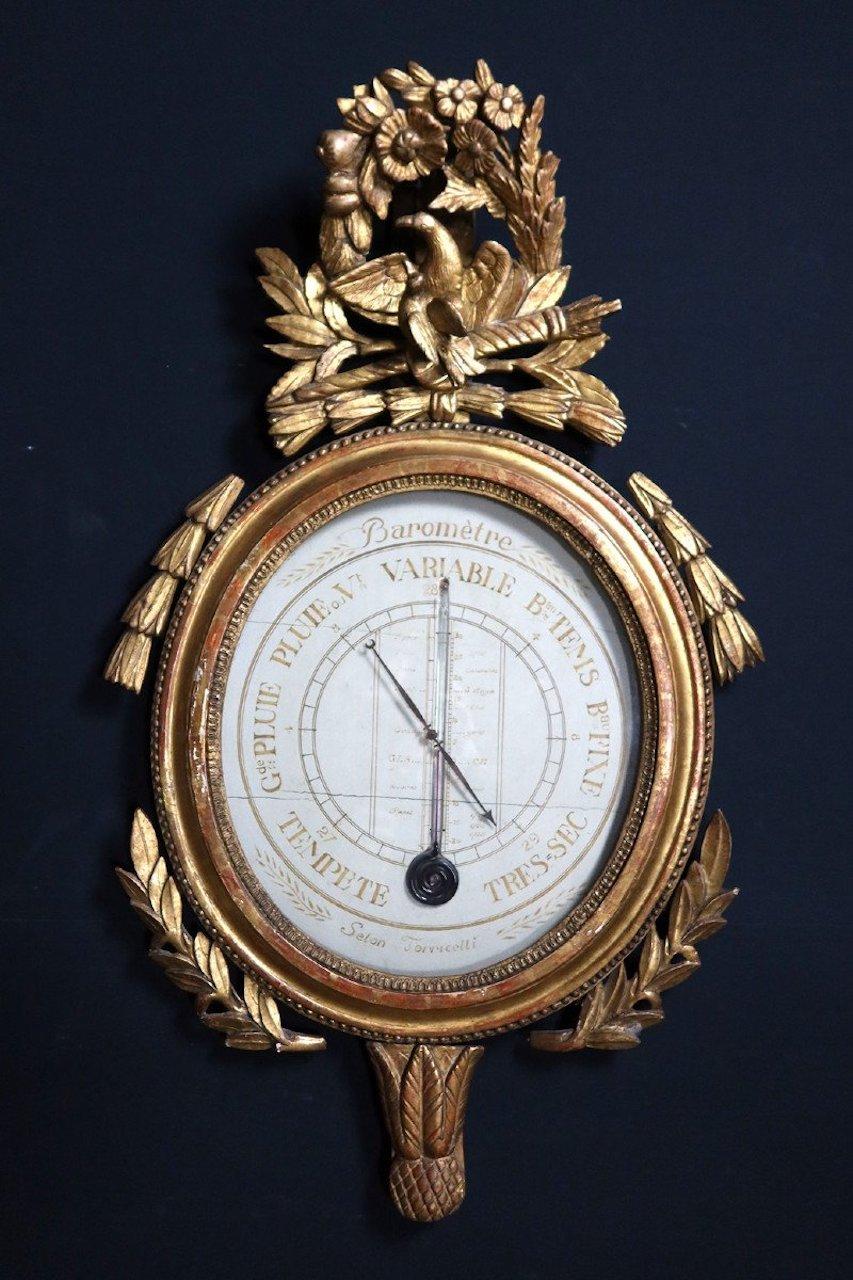 French Louis XVI Period Gilded Wood Barometer According to Torricelli 1