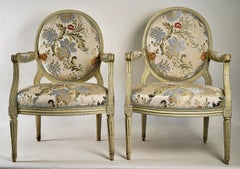 French Louis XVI Period, Lacquered Beechwood Pair of Large Armchairs, circa 1780